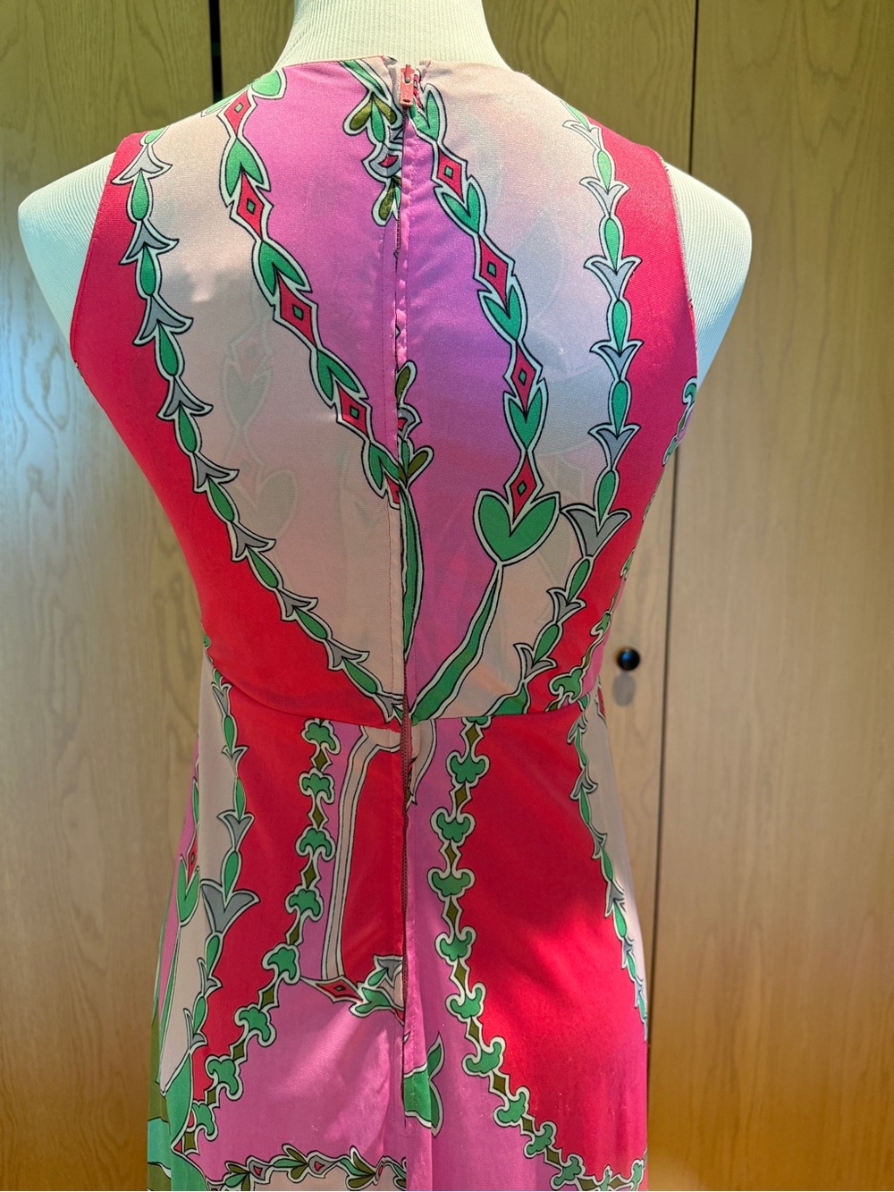 Vintage Saks Fifth Avenue 1970s Pink Green Halter Maxi Dress Sz 8 - Picture 8 of 13